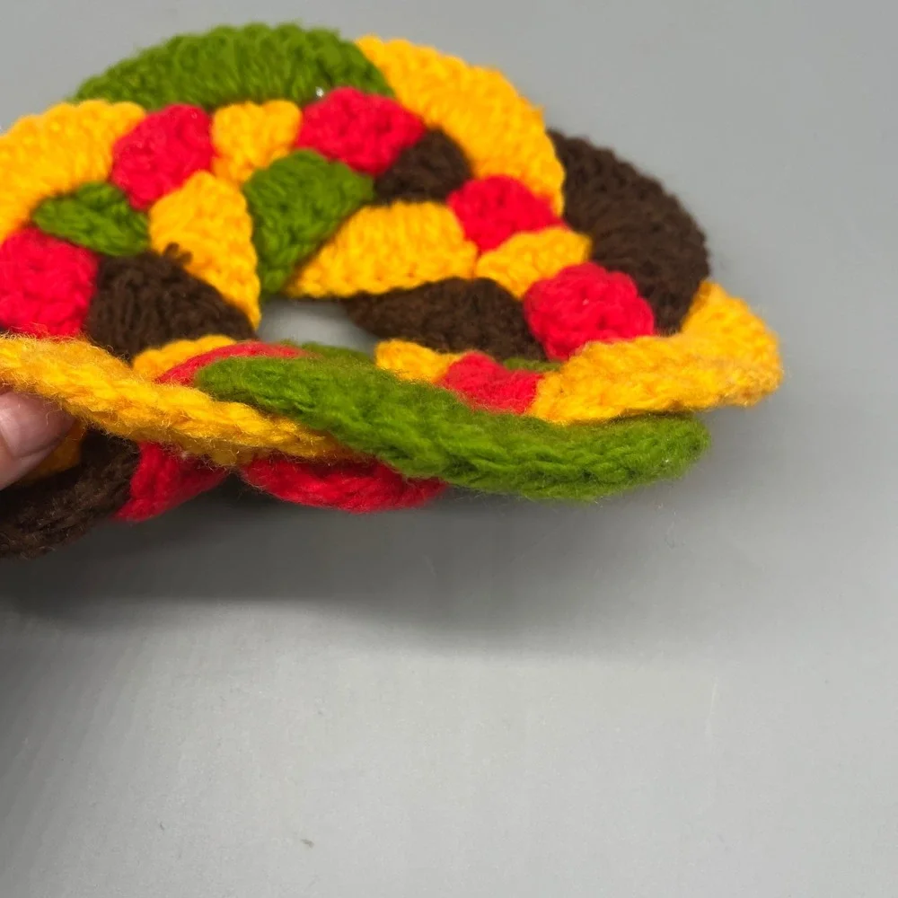 Vtg Crochet Hot Pad Trivet Handmade Potholder Decor Round Yellow Green Brown MCM